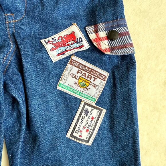 Vintage 90s MGM Kid's Fashion 3-Piece Pants Set Boys 12M Denim Patchwork Belt - Picture 5 of 10